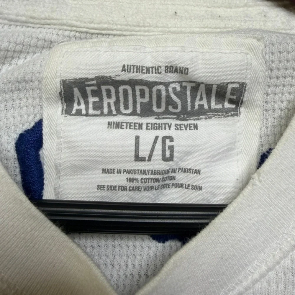 Aeropostale Thermal Shirt Mens L White Waffle Knit Graphic Y2K Rare Wing Print